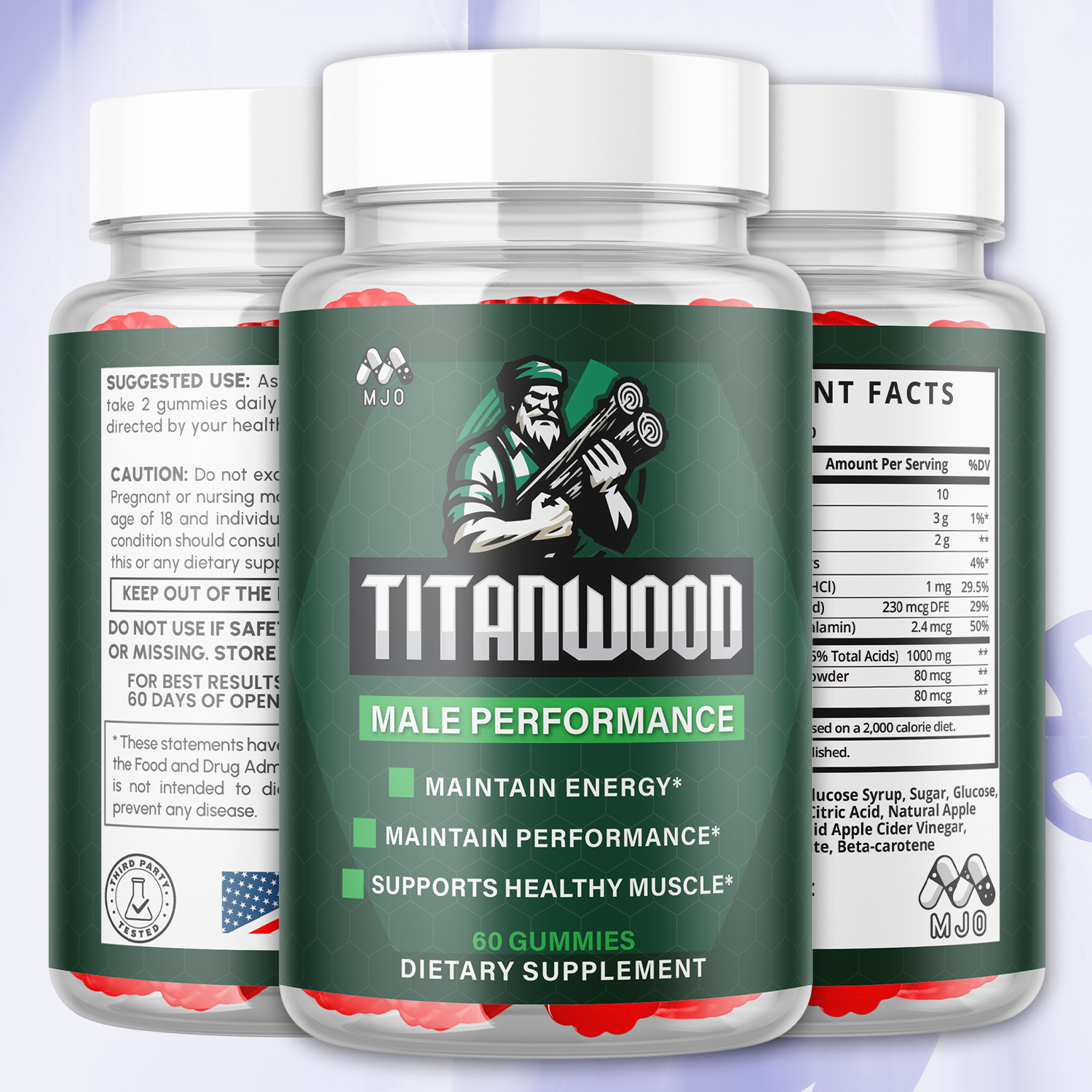 (5 Pack) Titanwood Male Gummys Advanced Male Support Supplement 300 Gummies