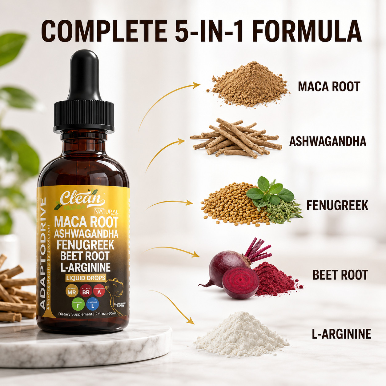Clean Nutra AdaptoDrive Drops – Maca & Ashwagandha for Energy & Hormone Support