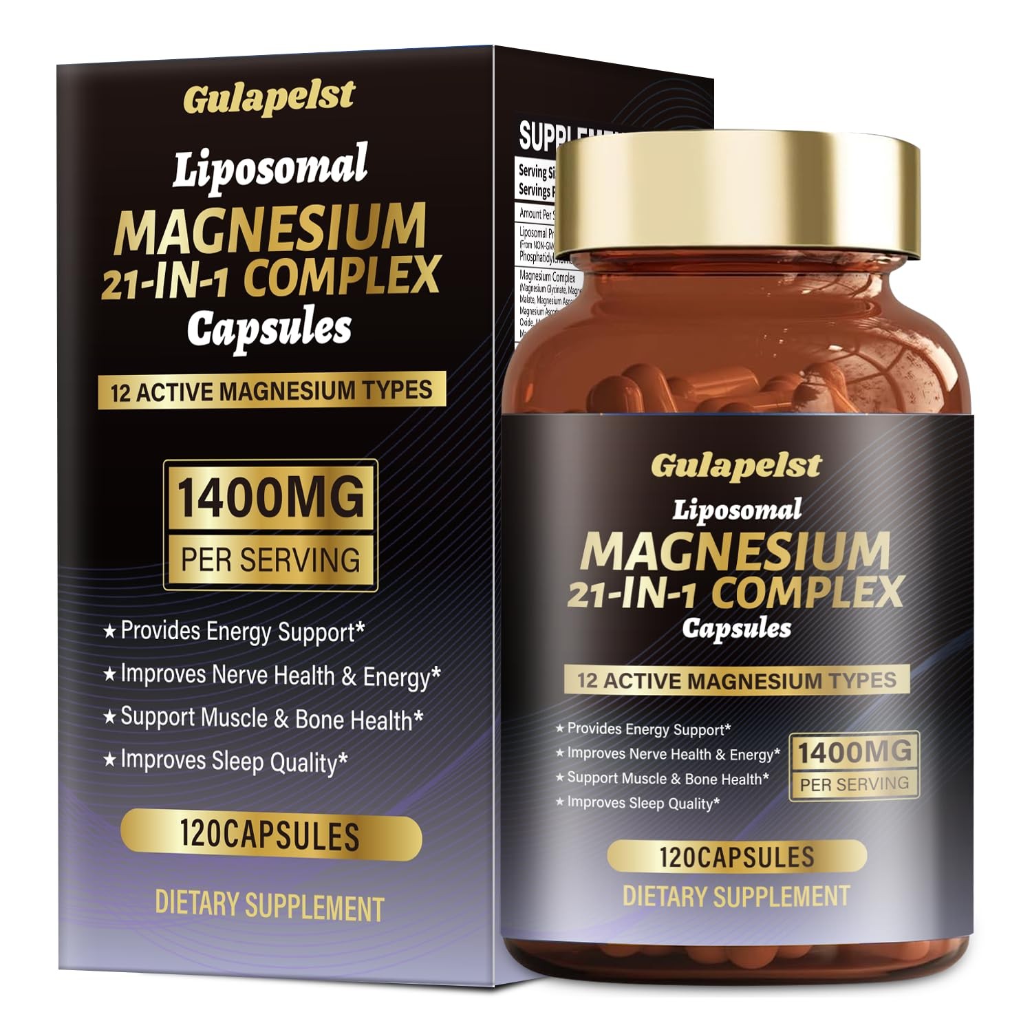 21 in 1 Liposomal 1400mg Magnesium Complex (Citrate, 120 Count (Pack of 1)