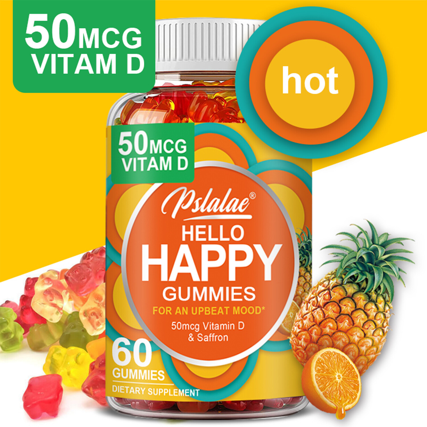Hello Happy Gummies – Optimistic Mood, Reduce Fatigue – with Vitamin D & Saffron