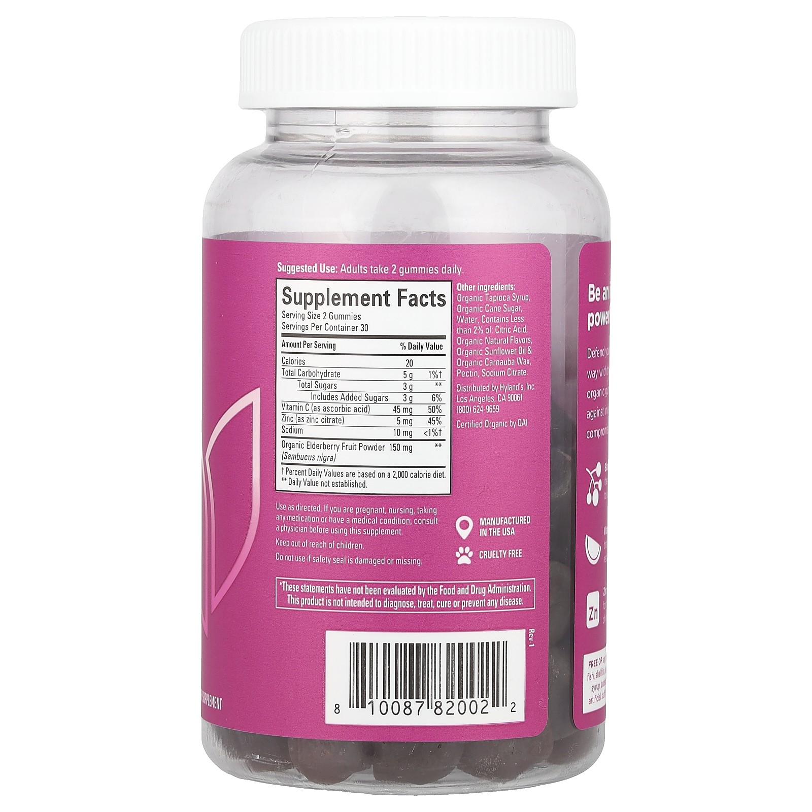 Organic Elderberry Plus Gummies, Natural Berry, 60 Vegan Gummies