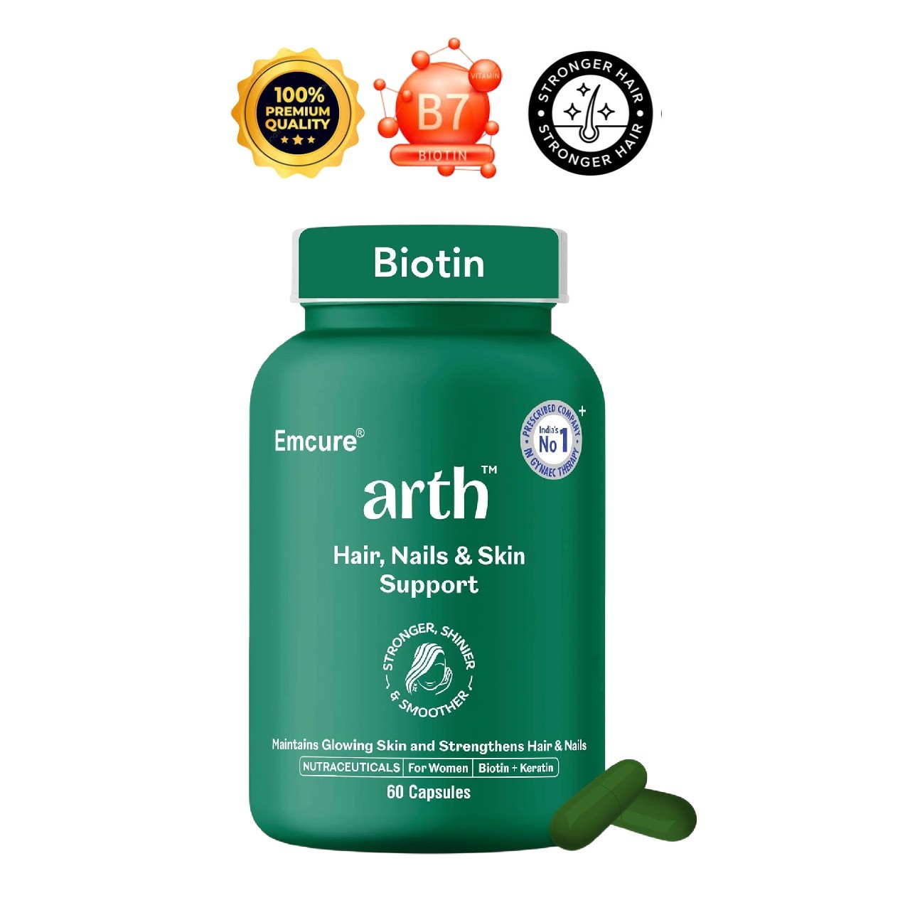 Ar.th Biotin Hair Growth Skin Nails Hyaluronic 60 Veg Caps