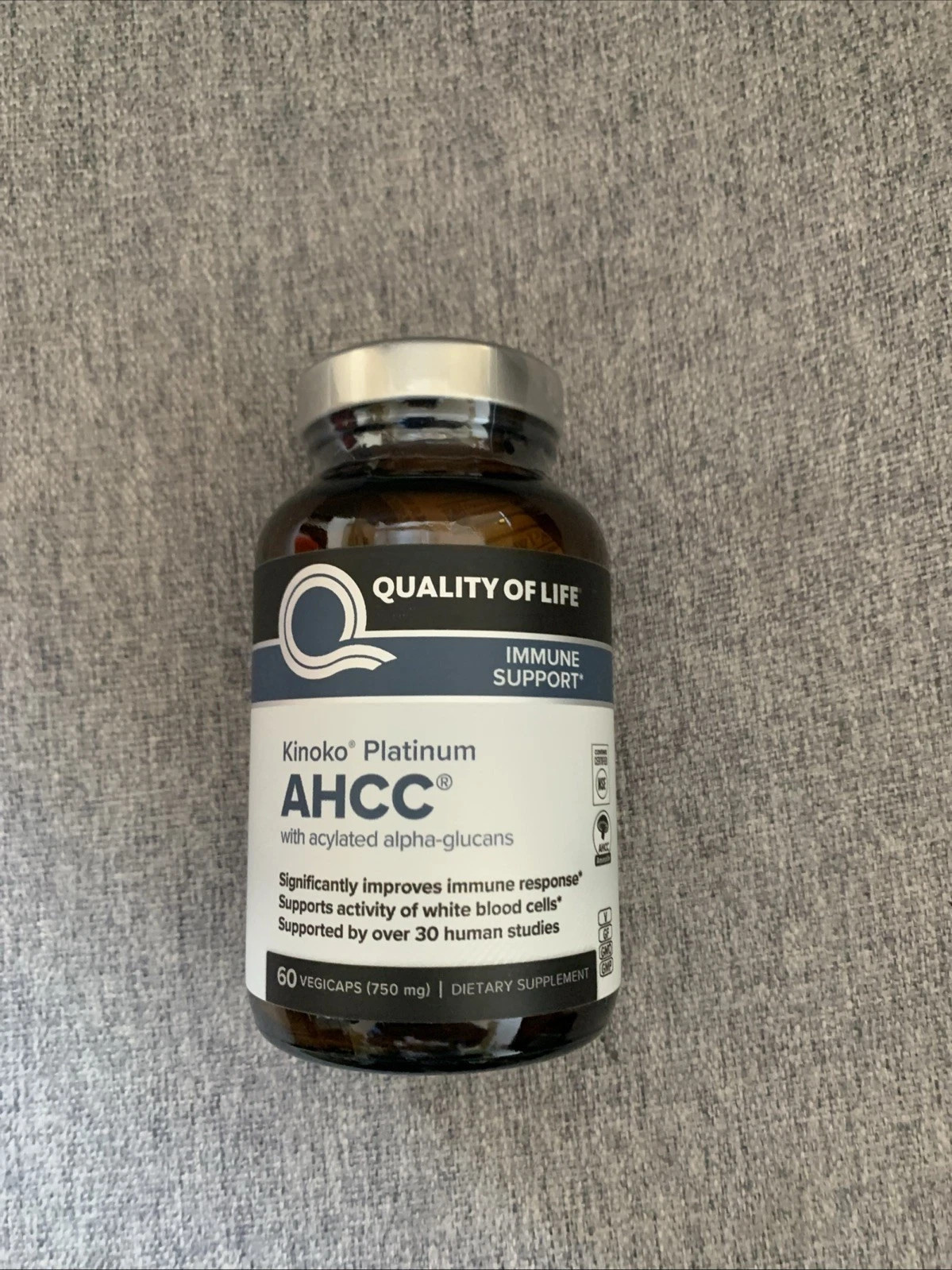 Kinoko Platinum AHCC 750 mg Immune Supplement Quality of Life 60 Count EXP 5/28