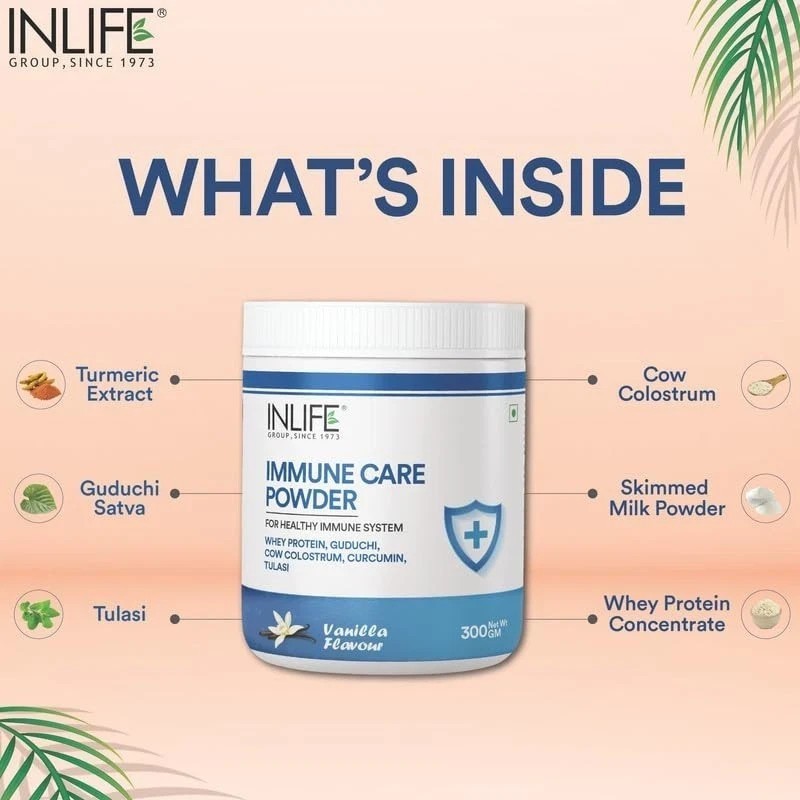 INLIFE Immune Care Powder | Whey Protein with Ayurvedic Herbs 300g (Vanilla) H13