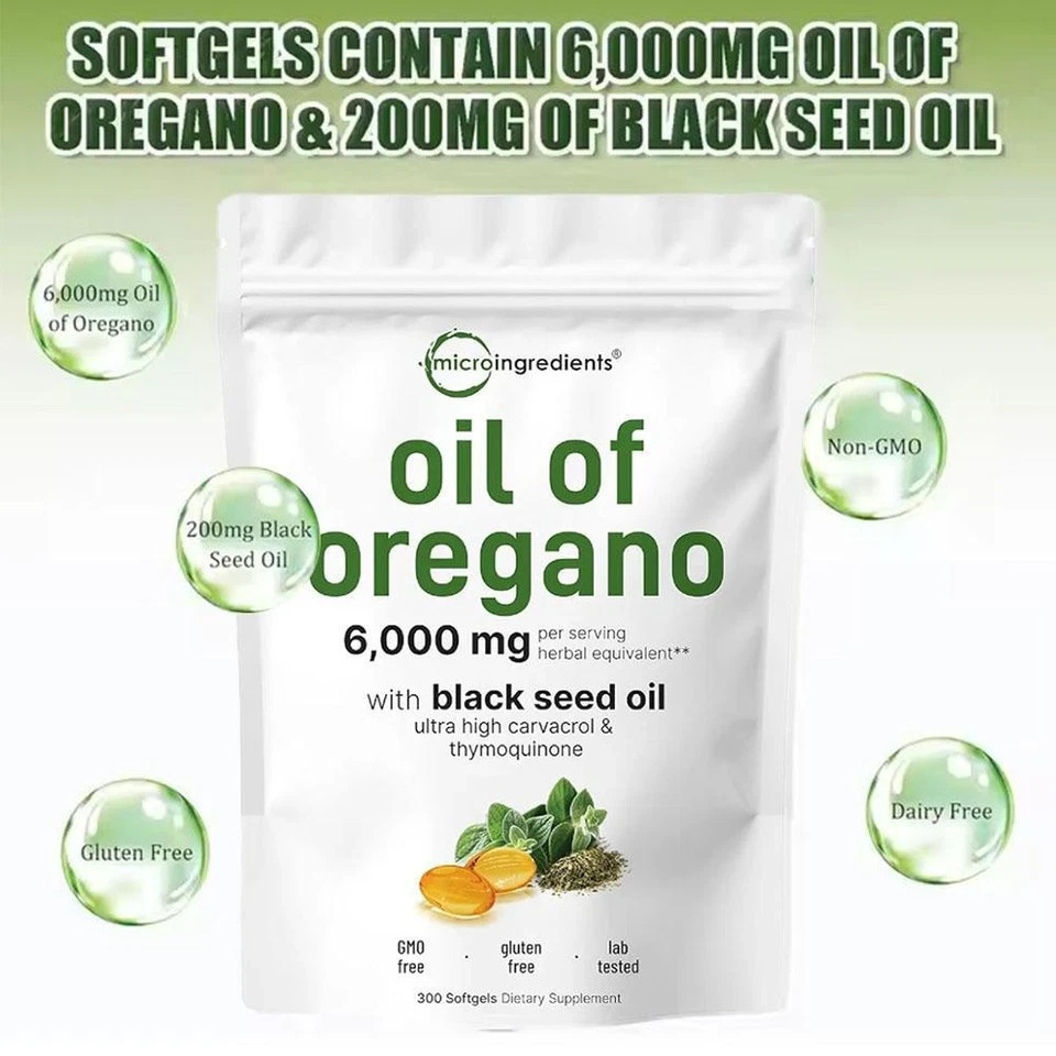 2 Pack Micro Ingredients Premium Essential Oil of Oregano Softgels 6000mg Per
