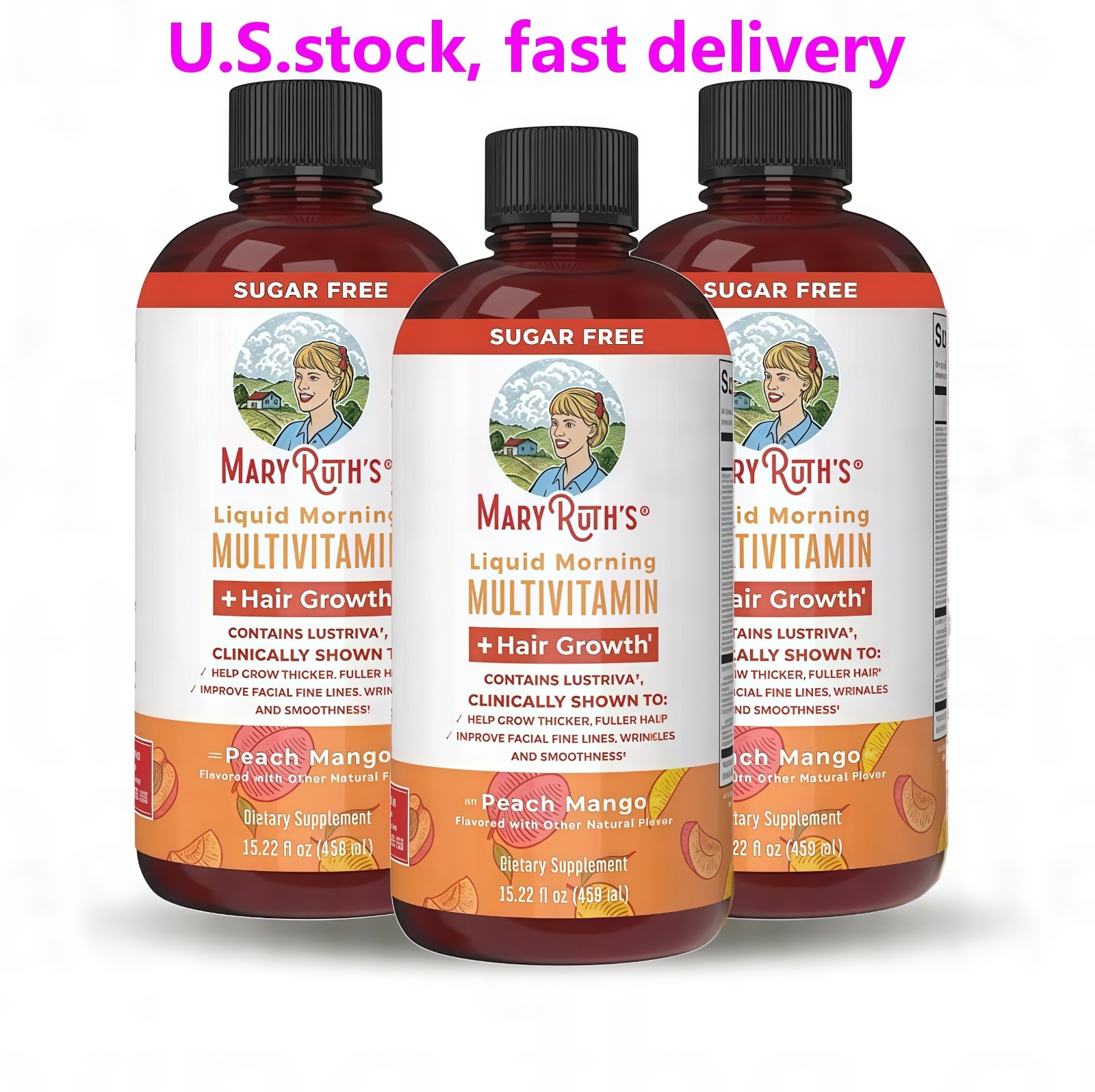 Mary Ruth’s Multivitamin + Hair Growth | 3 Pack | Peach Mango 15.22 oz brand…