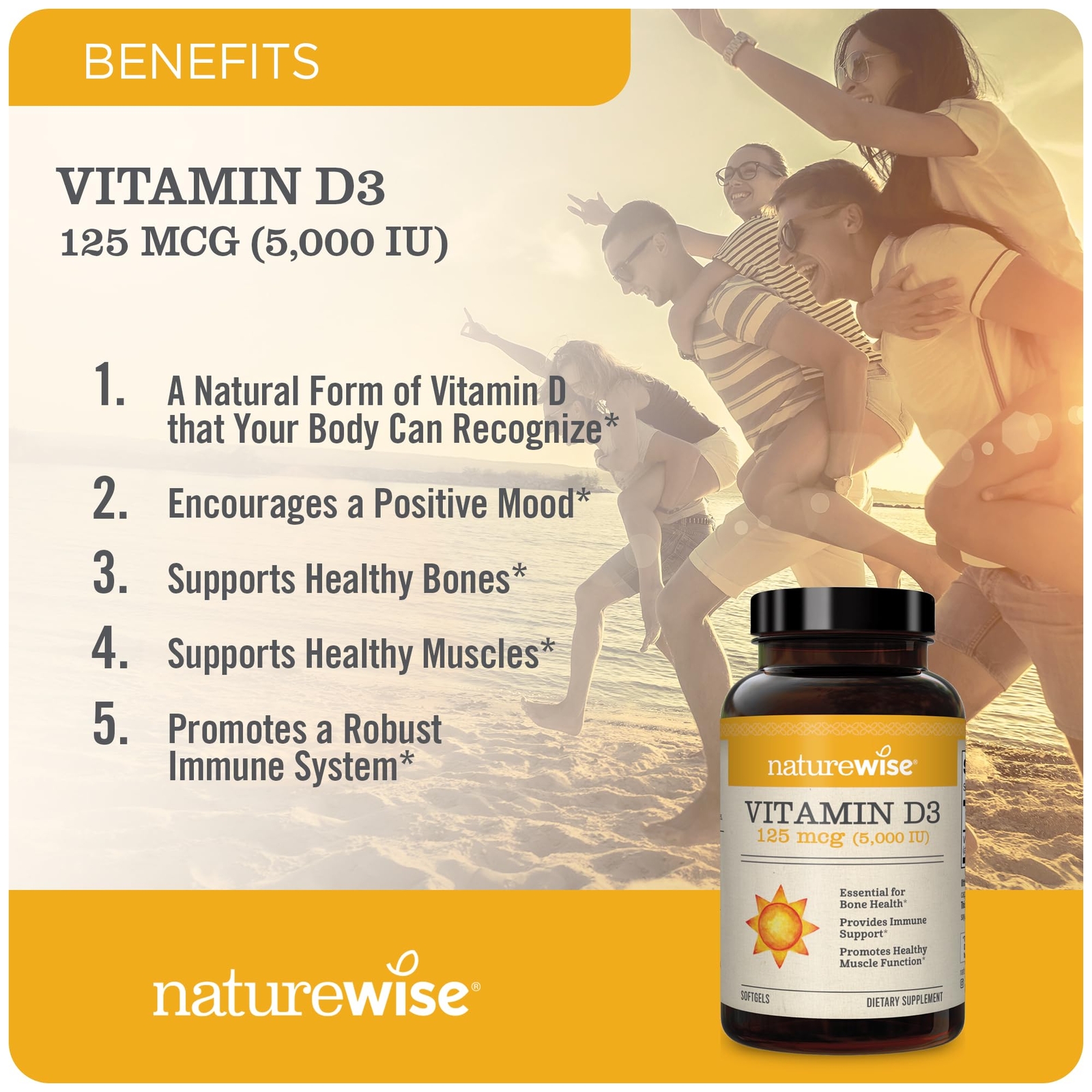 NatureWise Vitamin D3 5000iu (125 mcg) 1 Year Supply for Healthy Muscle Funct…