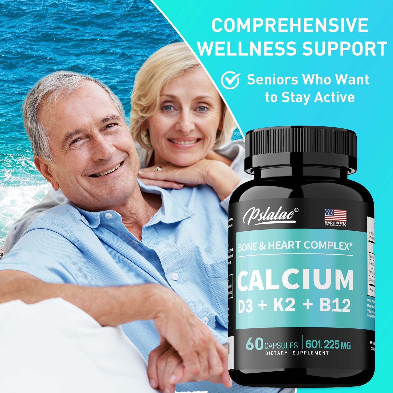 Calcium 60pcs – Strong Bones, Joint Health, Immune Support-w/Vitamin D3, K2, B12