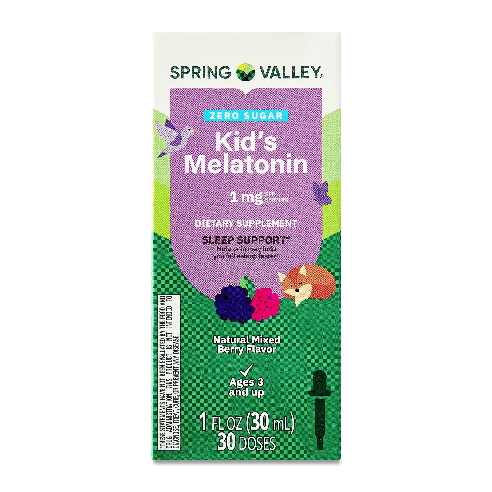 Spring Valley Kid’s Melatonin Liquid, 1 fl oz, 1mg, Berry Flavor
