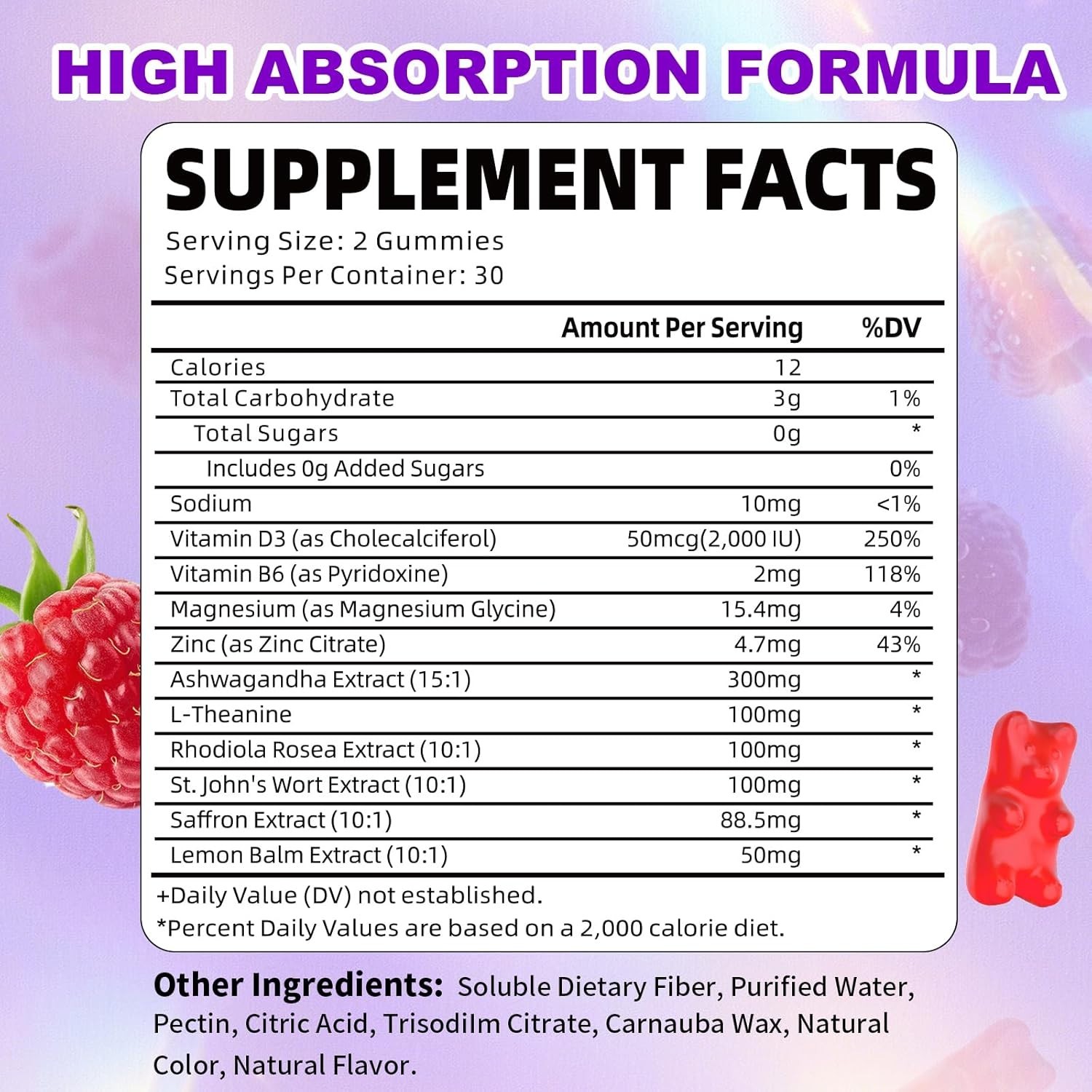 Gummy Saffron Supplements for All Ages – 10-in-1 Health Blend, Raspberry Flavor