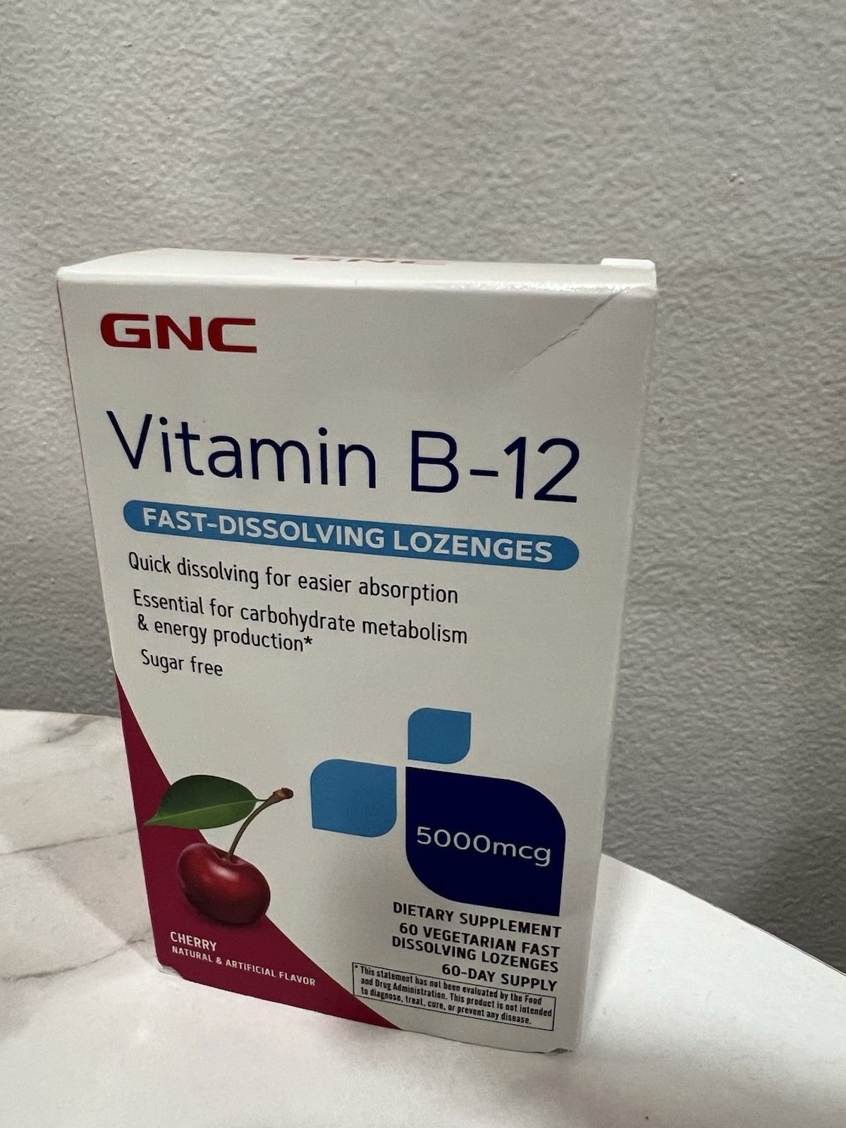 GNC Vitamin B-12 5000mcg Cherry Lozenge, Sugar-Free, 60 Vegetarian Lozenges