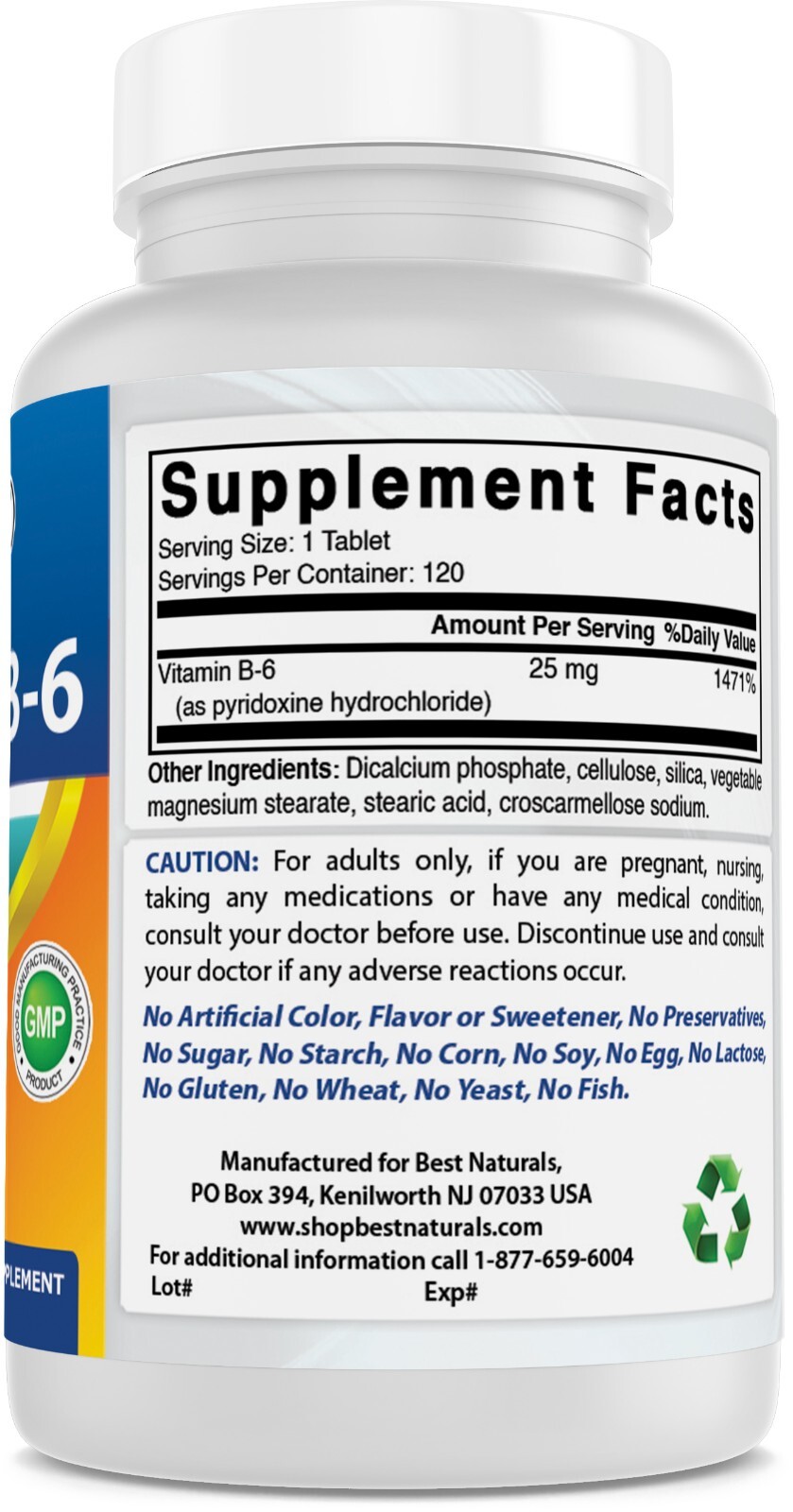 Best Naturals Vitamin B6 25mg 120 Tablets