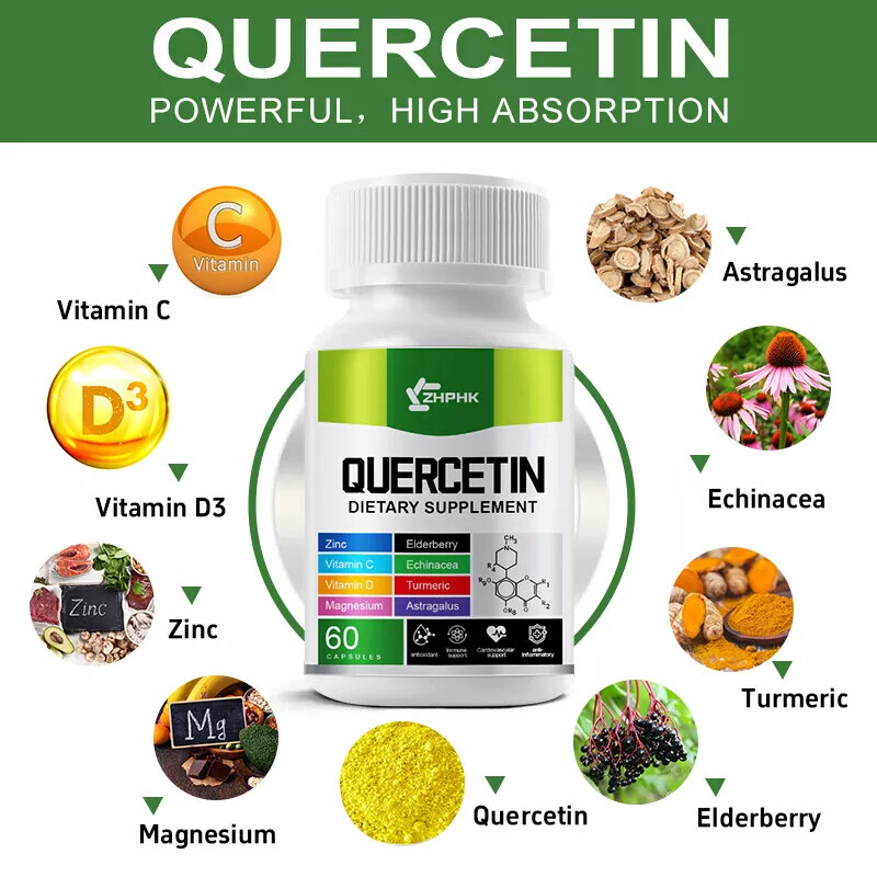 Quercetin 1000mg Vegan Capsules 95% Genuine Extract Strong 9 in 1 Supplements