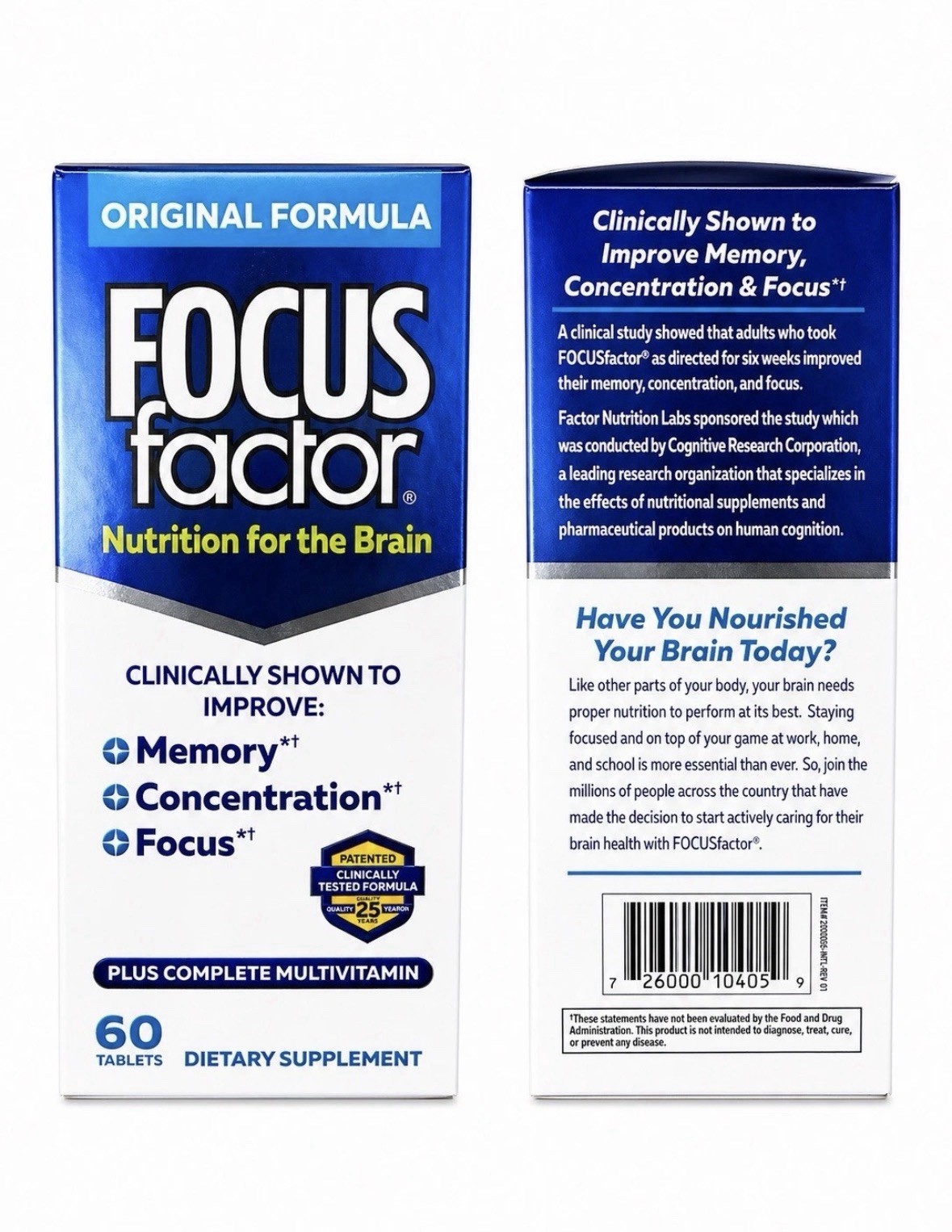Focus Factor Original Formula Multivitamin Brain Health 60 Count Bottle 7/28