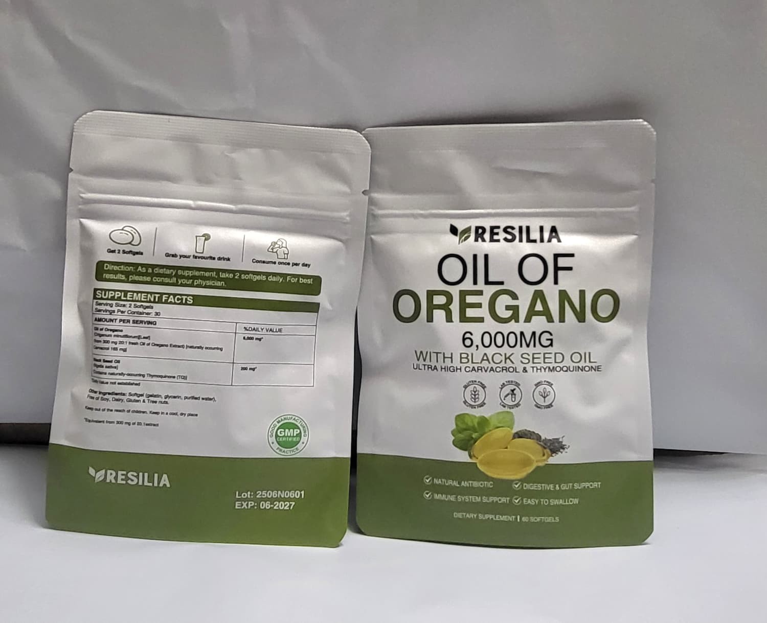Resilia Oil of Oregano 6000mg with Black Seed Oil Softgels – 60 Capsules x 2 Pk
