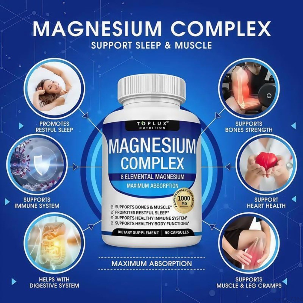 Magnesium complex 1000mg 7 types | Sleep musculoskeletal support 90 TopLux-
