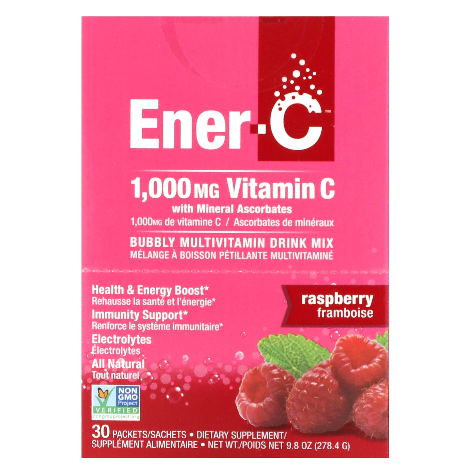 Vitamin C, Multivitamin Drink Mix, Raspberry, 1,000 mg, 30 Packets, 0.3 oz (9.28