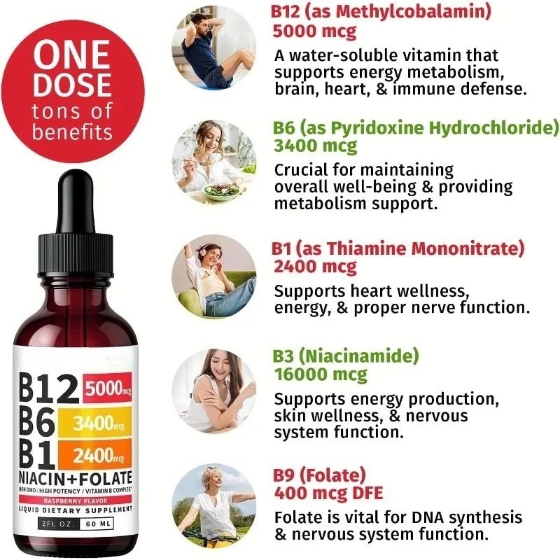 3/1x Vitamin B12 and B6 Liquid Drops, B12 Sublingual Vitamin B Complex Vitamin+-
