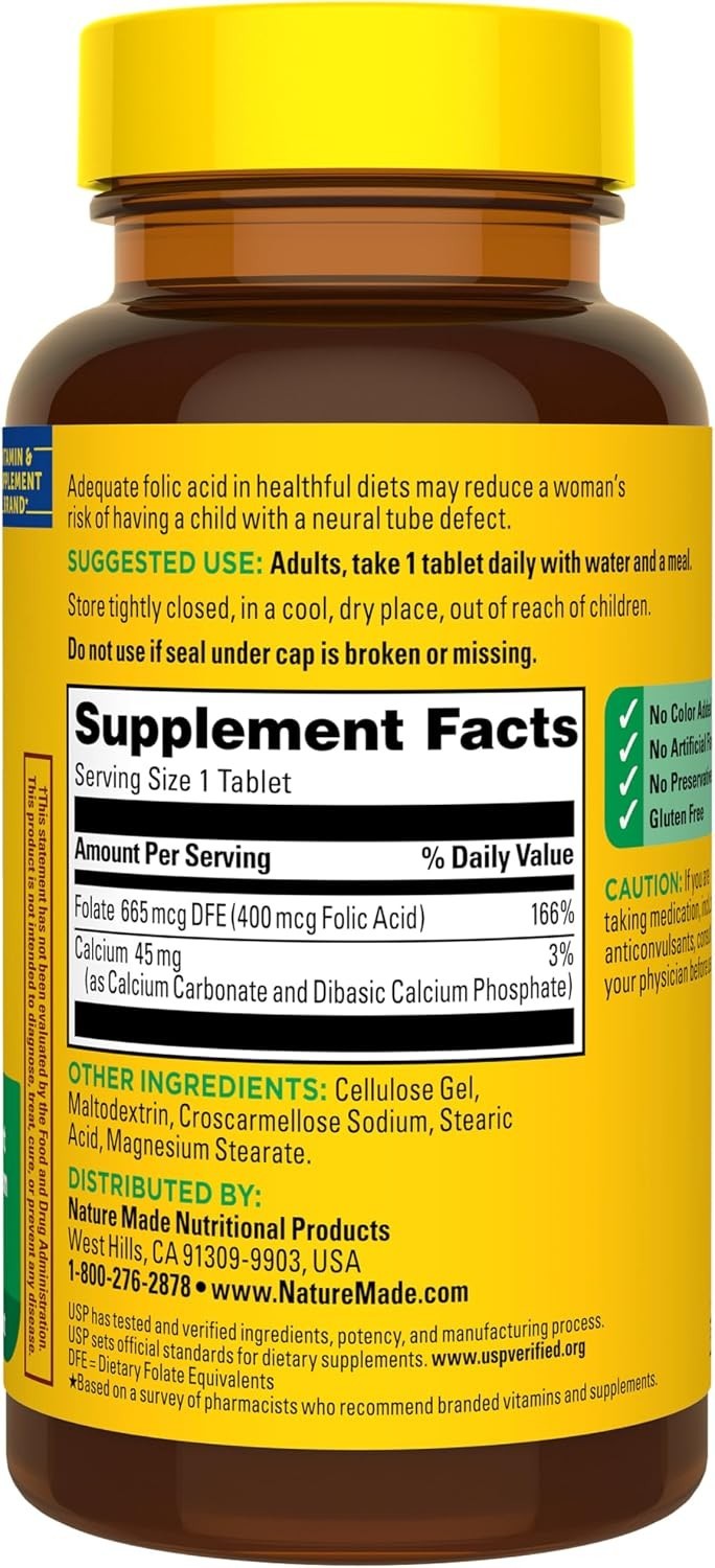 Nature Made Folic Acid 400mcg (665 mcg DFE), Folic Acid Supplements for Women &