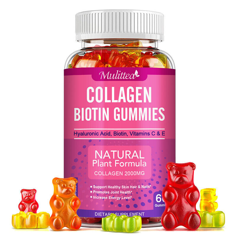 Collagen Biotin Gummies – Vitamin C Boost Skin/Hair Health 60pcs Vitamins