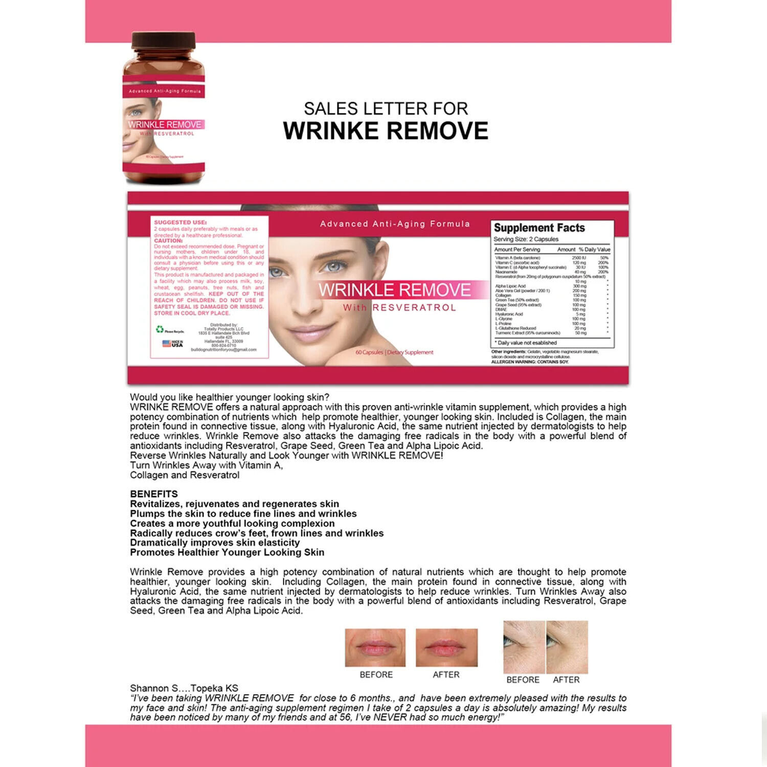 Wrinkle Remove Anti-aging Supplement & Mflora Probiotics Support Immune Health