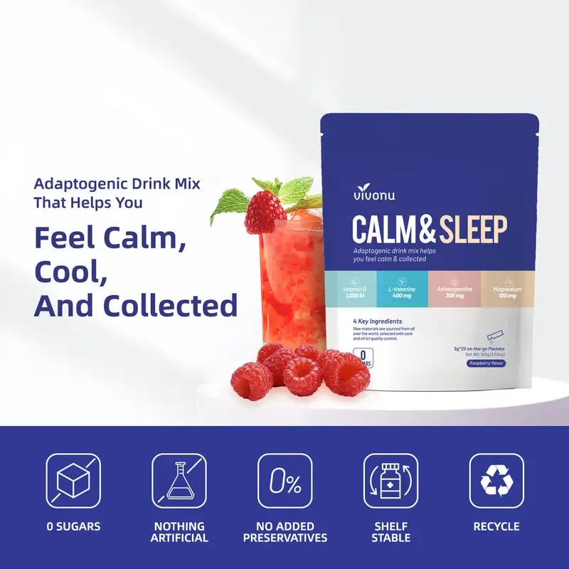 Calm Sleep Powder Drink Mix Raspberry | L-Theanine, Ashwagandha, Magnesium