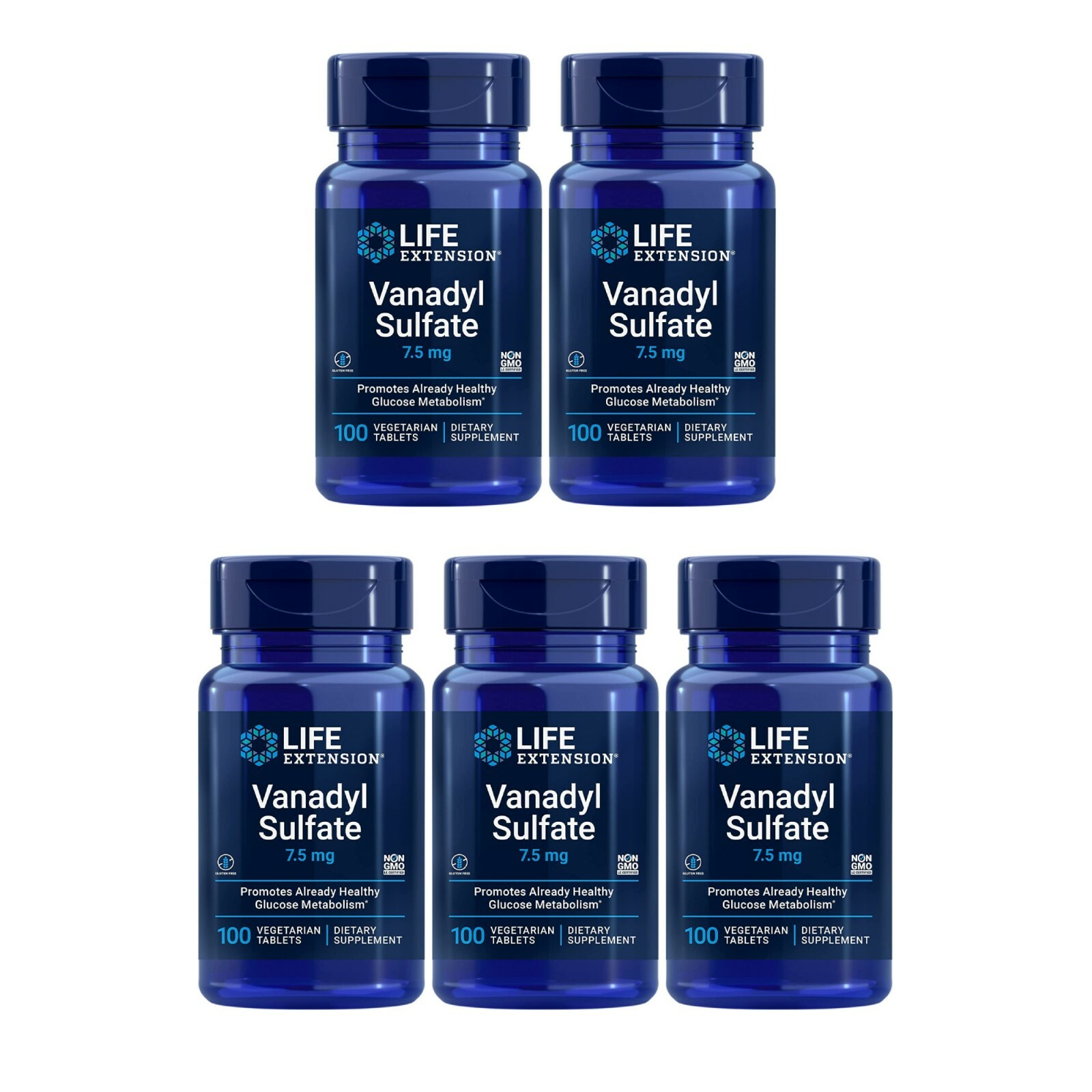 5 Pack Life Extension Vanadyl Sulfate 7.5mg Healthy Glucose Metabolism 100 Tabs