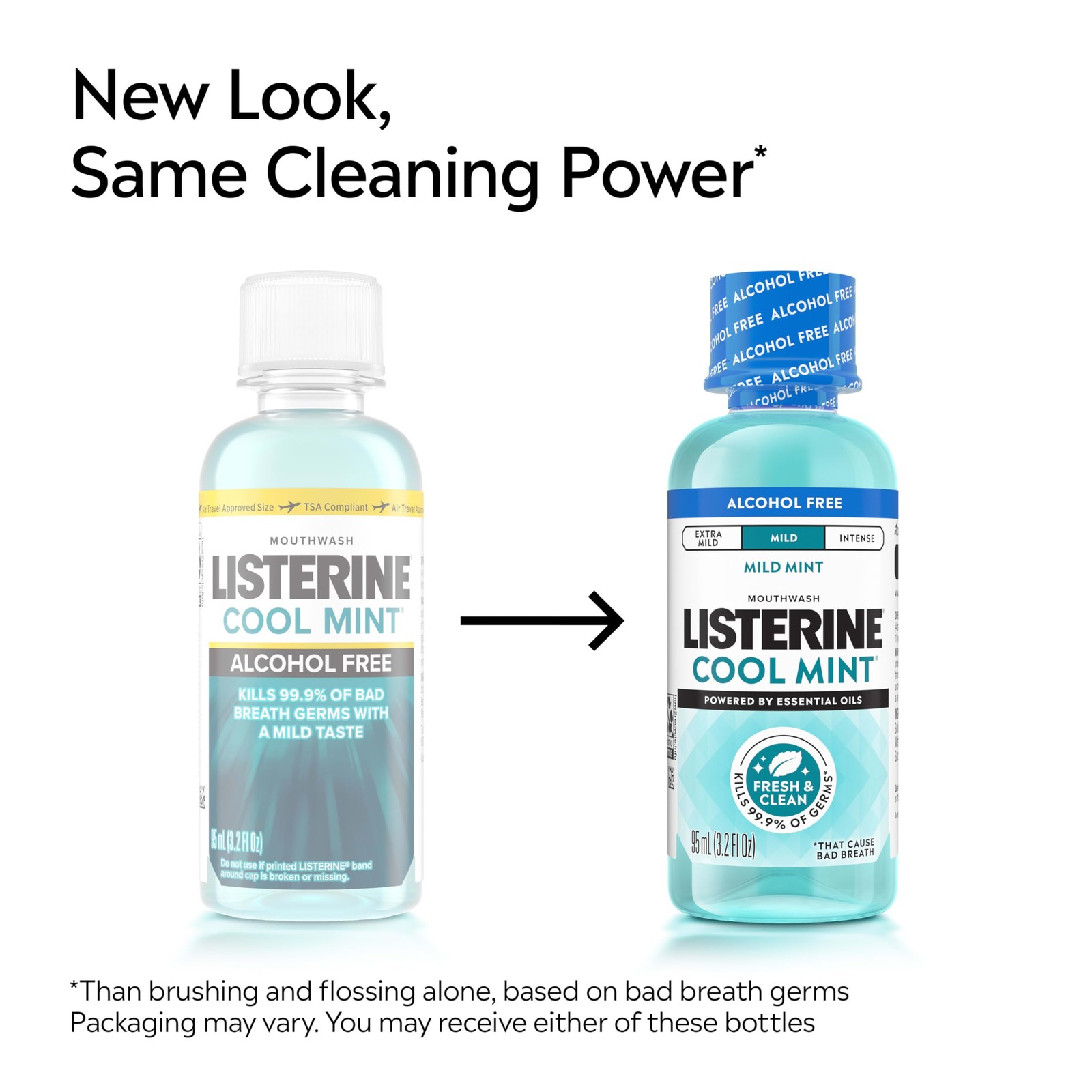 Listerine Cool Mint Alcohol-Free Mild Mouthwash, 3.2 Fl Oz (Pack of 1),