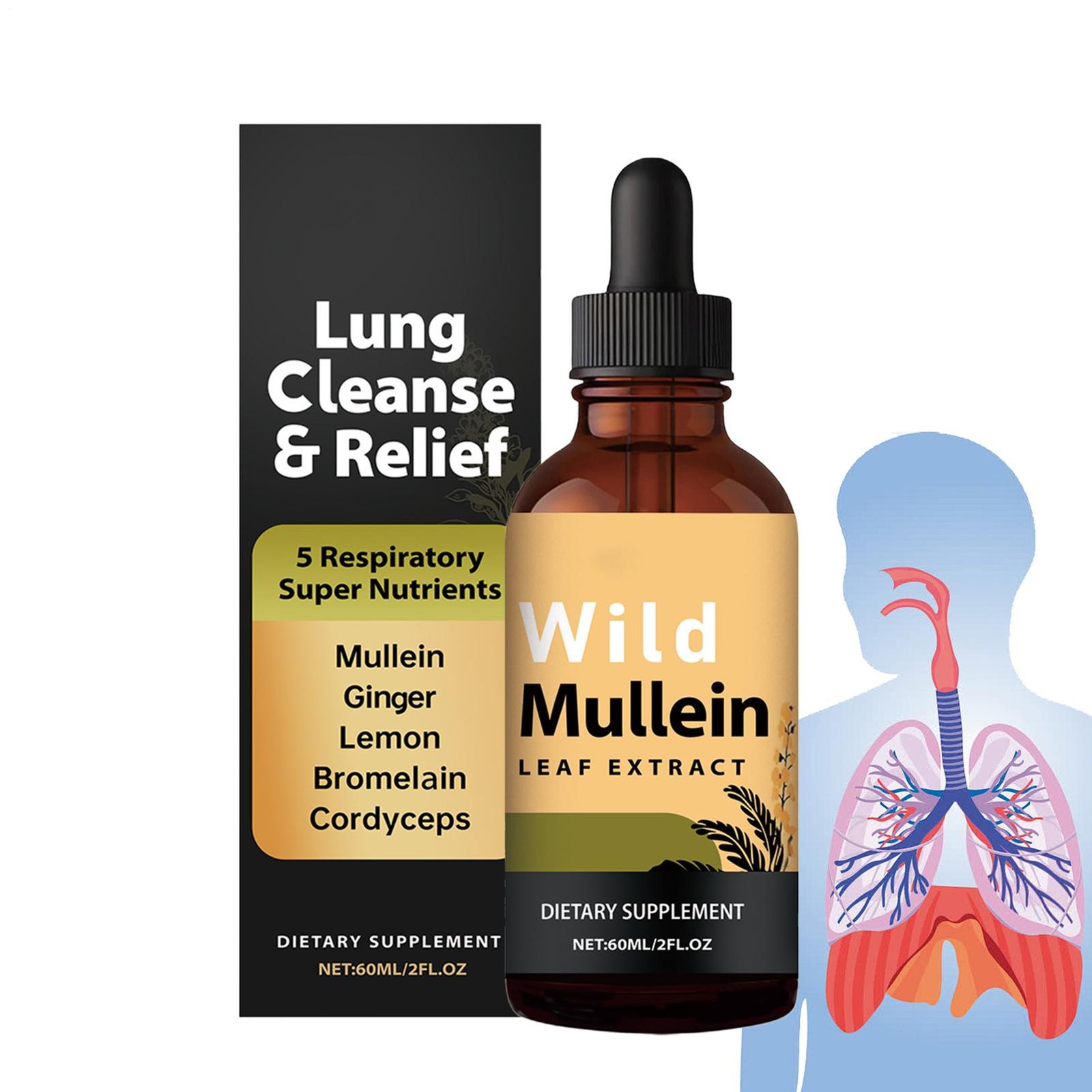 Lung Supplement Health RespiClear Wild Mullein Drops Respiratory Support Product