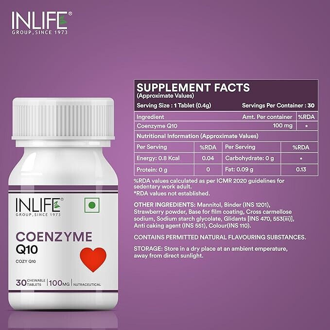 INLIFE Coenzyme Q10 100mg | CoQ10 Ubiquinone Supplement for Energy Management.