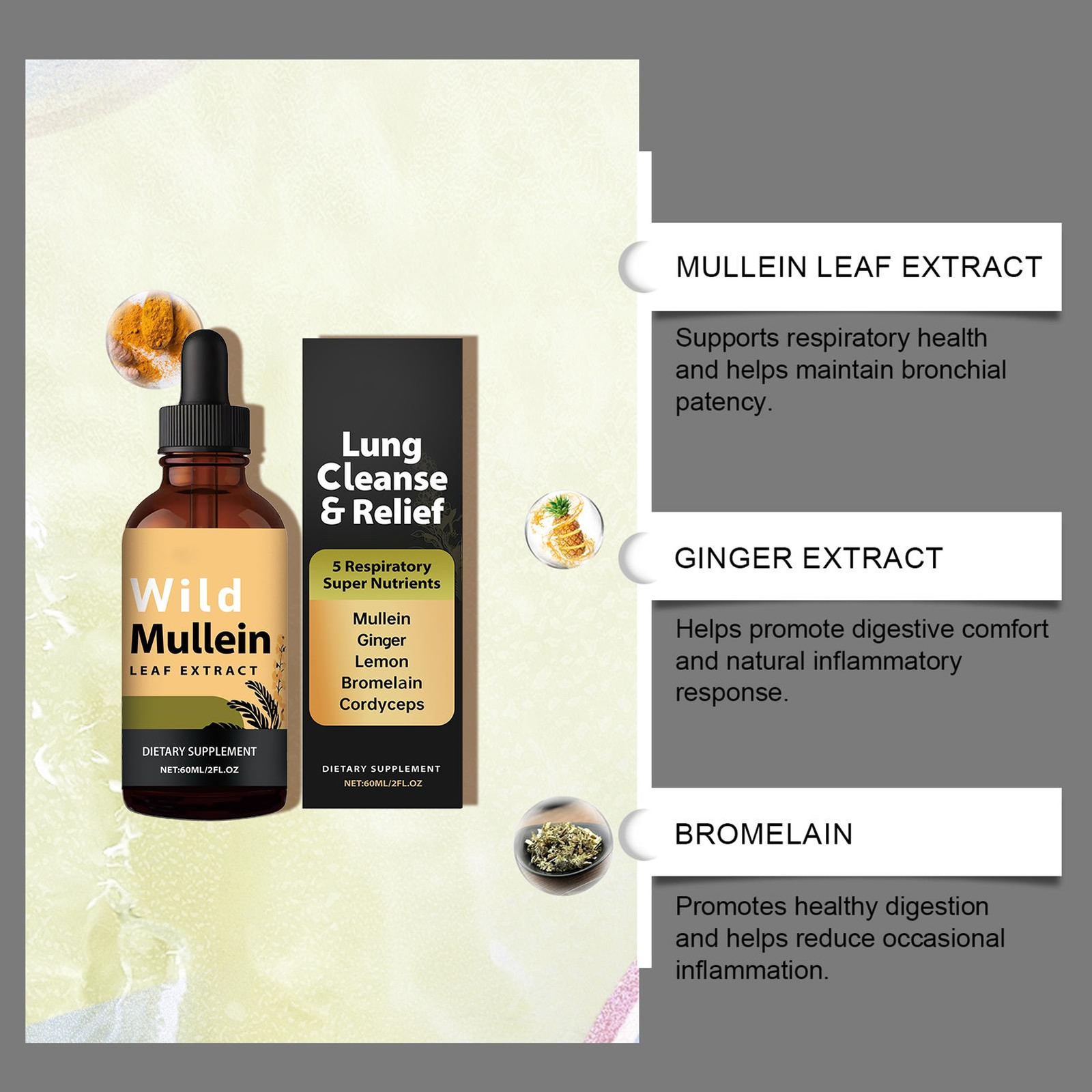 Lung Supplement Health RespiClear Wild Mullein Drops Respiratory Support Product