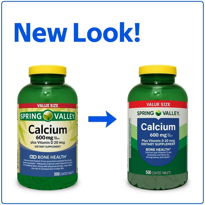 Spring Valley Calcium Plus Vitamin D Tablets 600 mg Bone Joint Health 500 Count