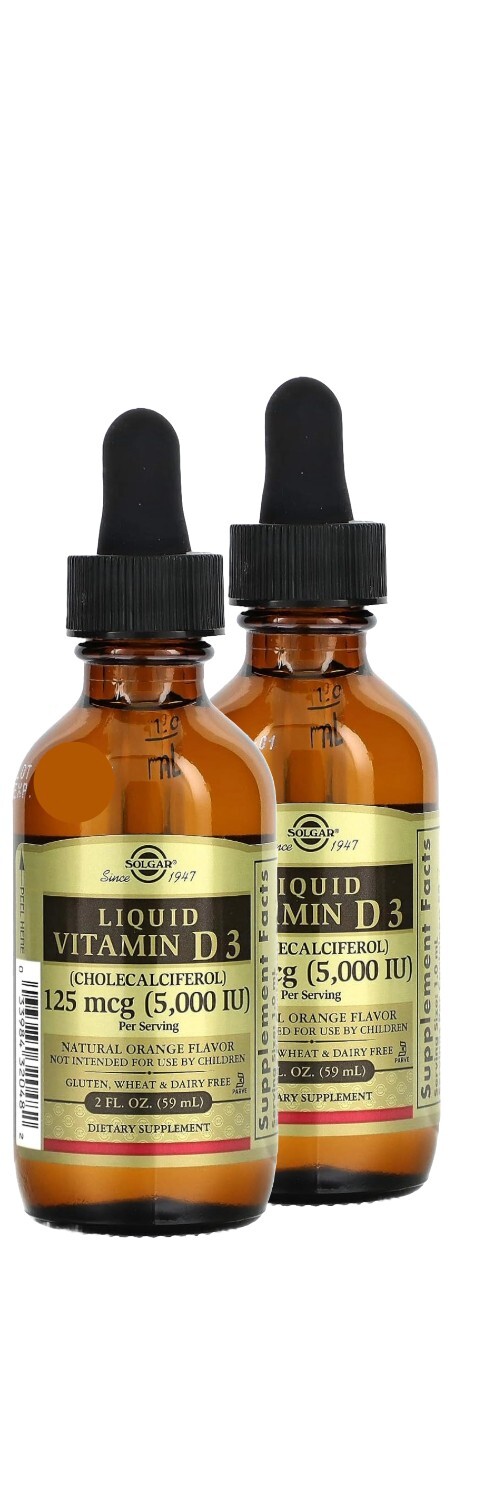Solgar, Vitamin D3 Liquid, Natural Orange Flavor, 5000 IU, 2 fl oz (2PACKS)