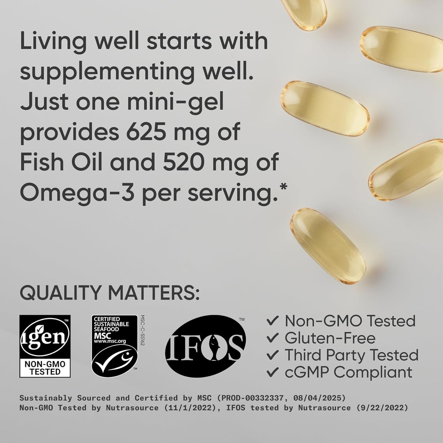 Burpless Omega-3 Fish Oil Softgels 625mg from Wild Alaskan Pollock – 240 Count