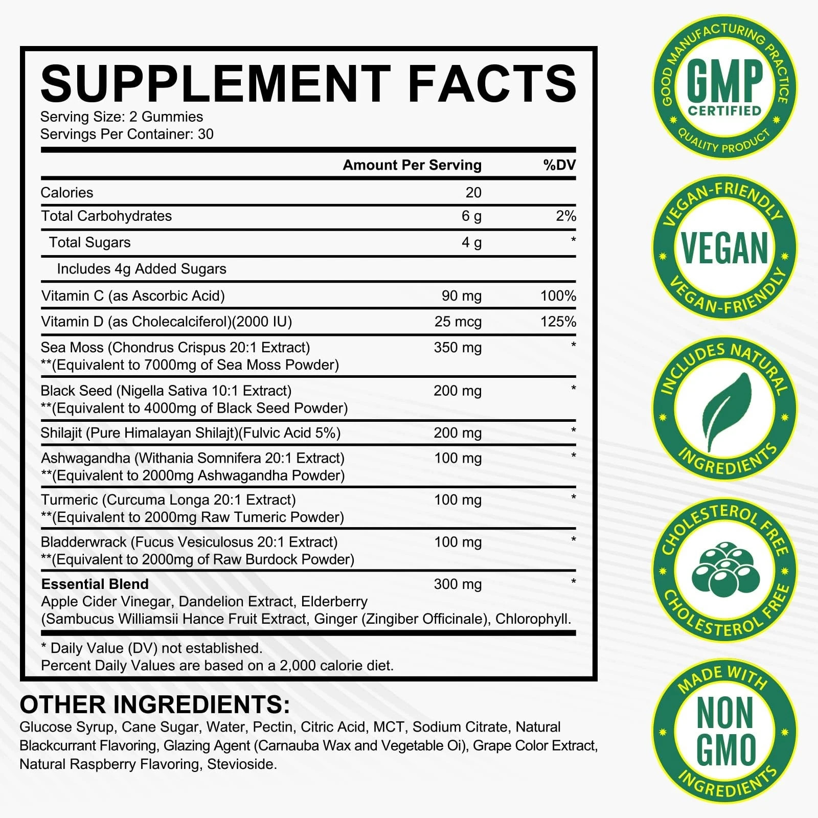 Sea Moss Gummies, Sea Moss, Bladderwrack, Ashwagandha, Burdock Root, Energy, …