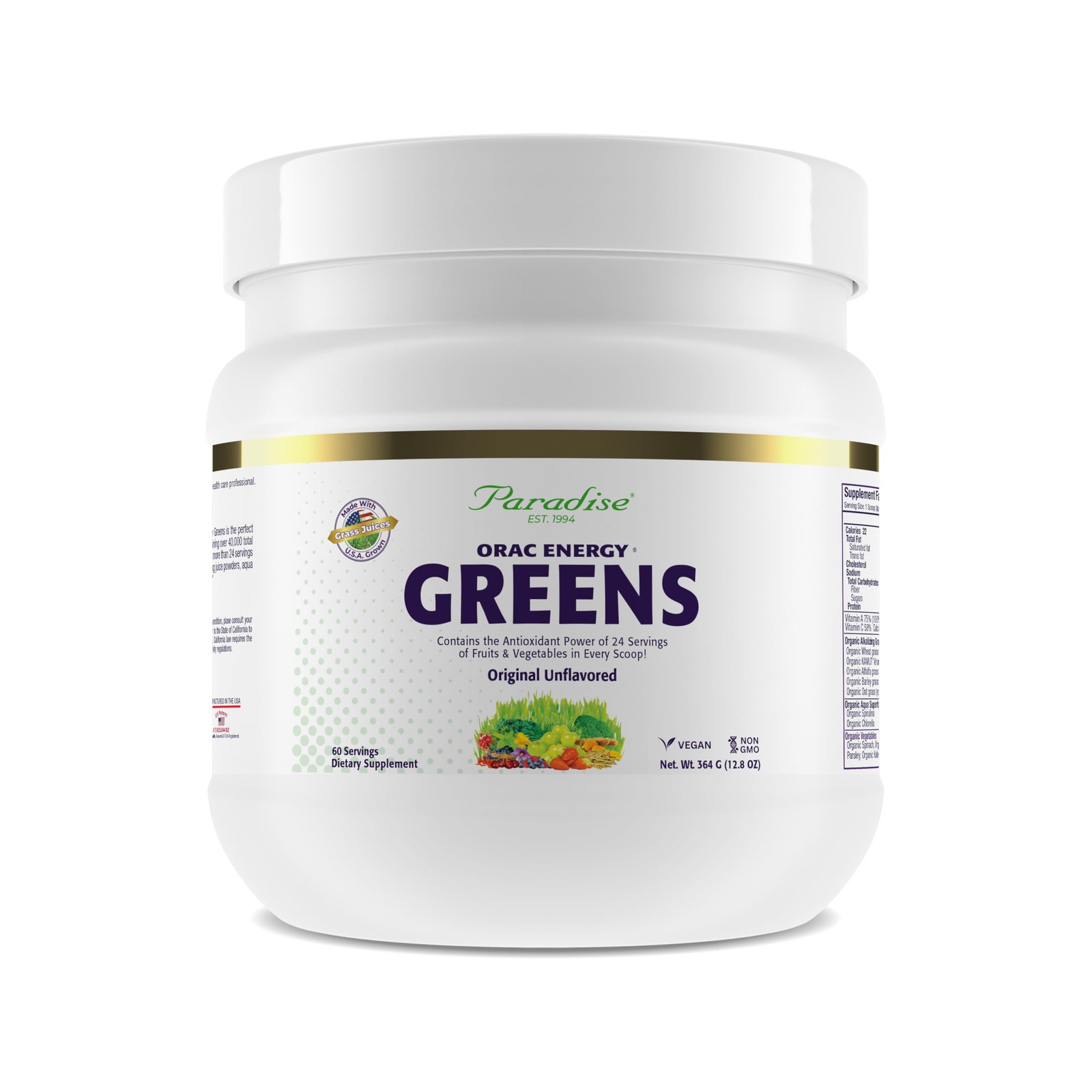 Paradise, ORAC Energy Greens Powder Extract, Super Antioxidants, Probiotics …