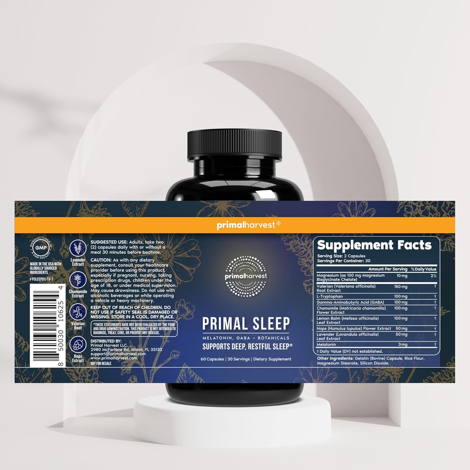 Primal Harvest Sleep Capsules 2 Pack Melatonin Valerian GABA 120Ct Support