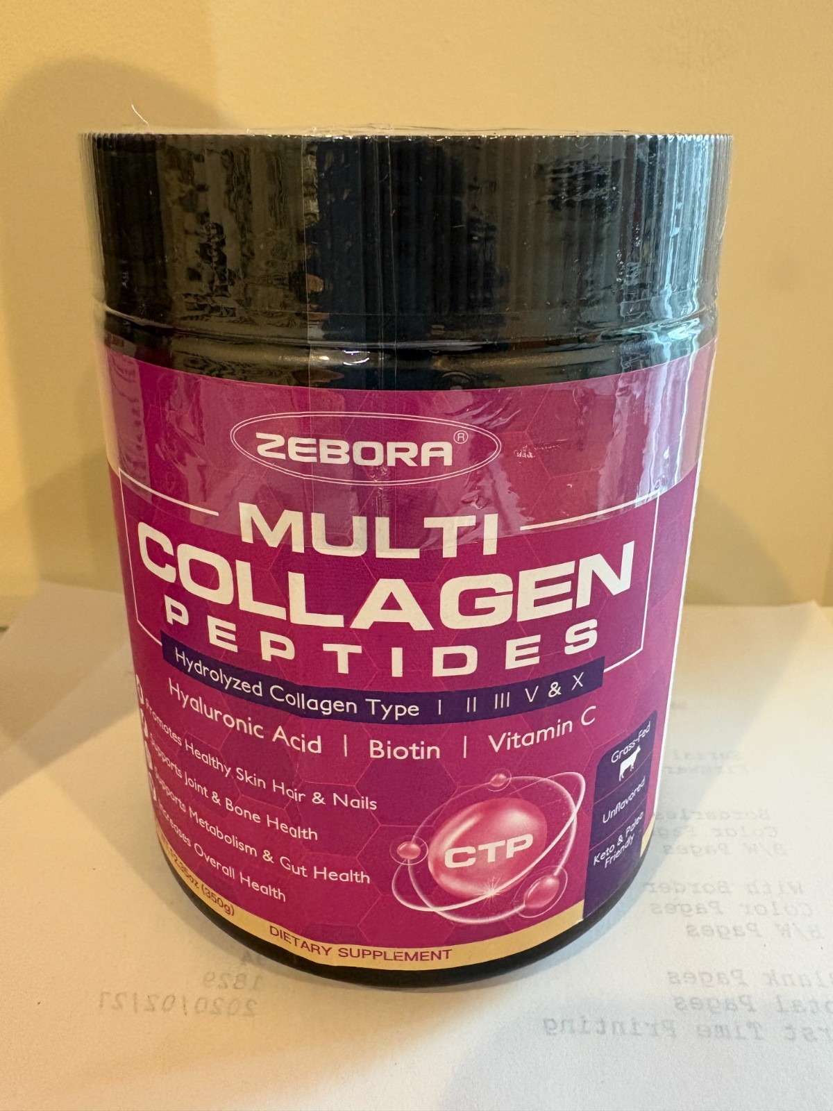 ZEBORA Multi Collagen Peptides Powder 12.35oz Hydrolyzed Exp 04/2027