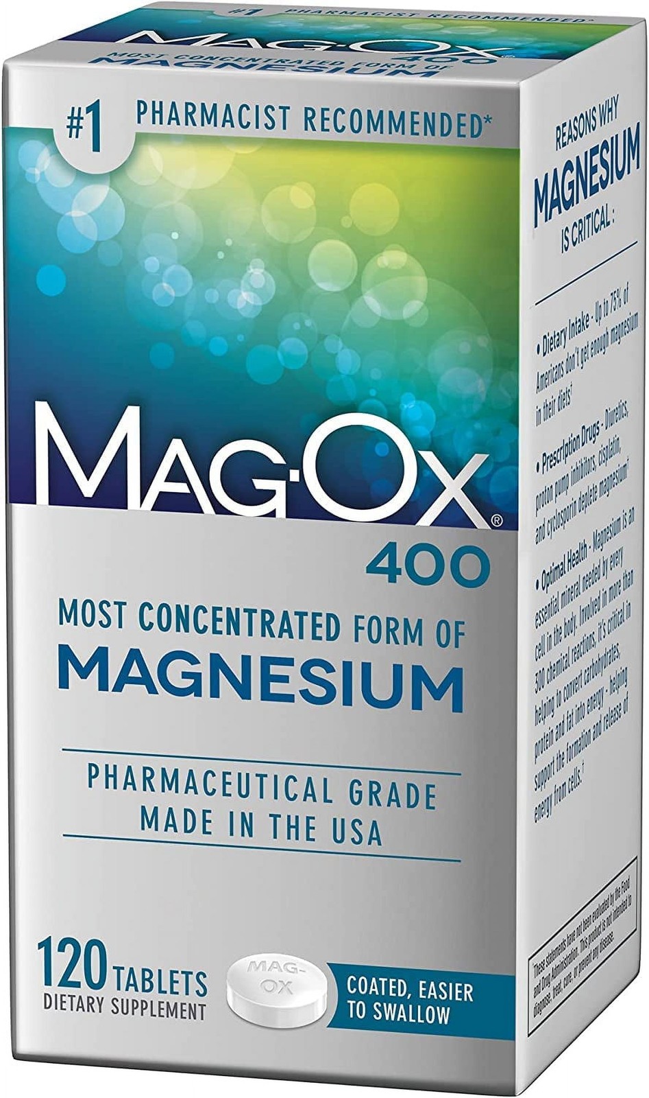 400 Magnesium Oxide Dietary Mineral Supplement Tablets 120 Count
