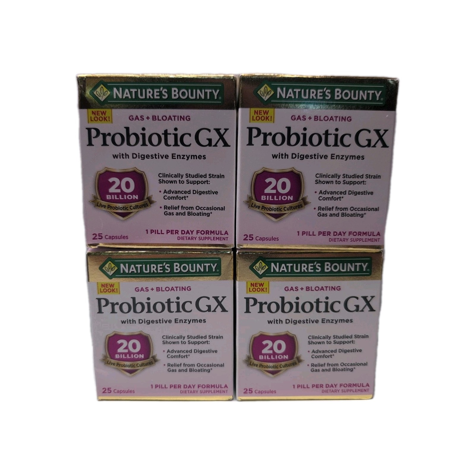 (4) Nature’s Bounty Probiotic GX Gas & Bloating Formula 25 Capsules Ea EXP 06/26