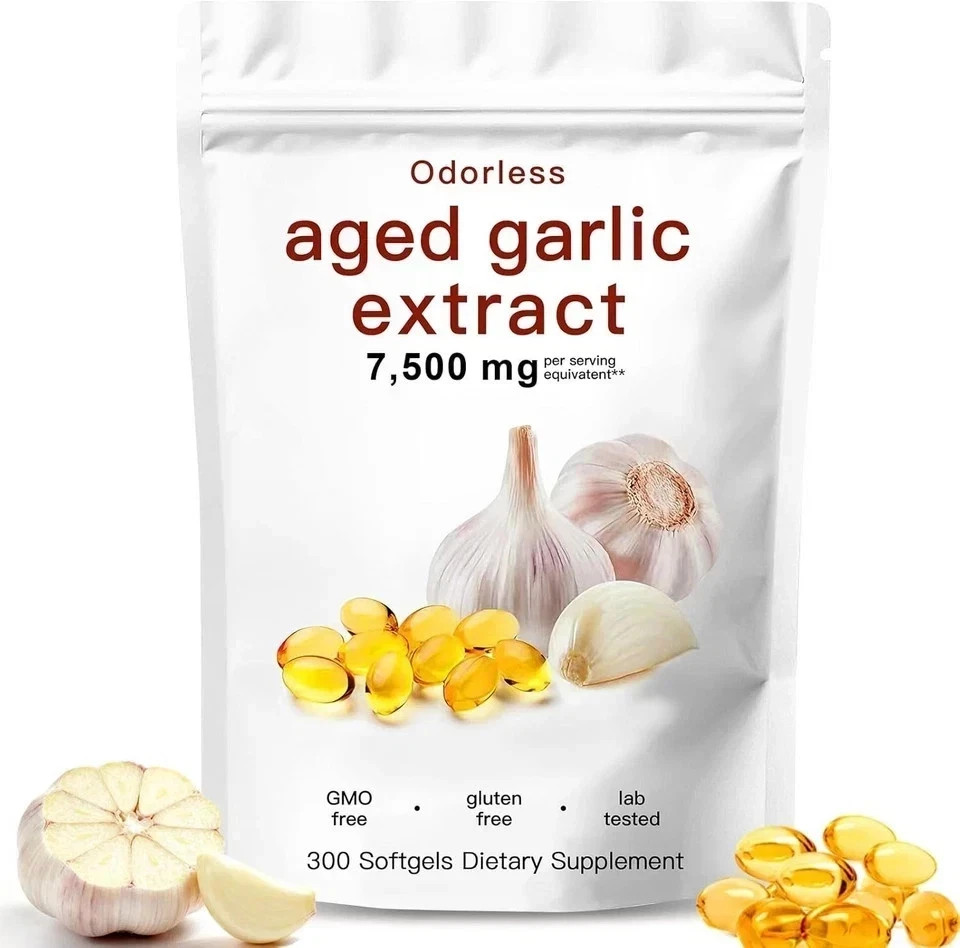 Odorless Garlic 7500mg Per Servings, 300 Softgels | 2 Years Aged Garlic Extra…