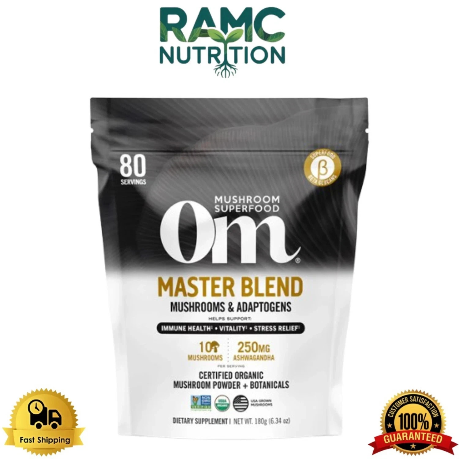 Om Mushroom Superfood Master Blend – Certified Organic Mushroom Powder – 80 Ser