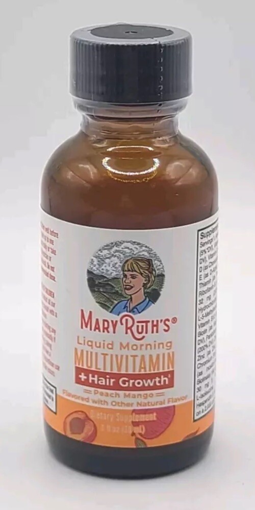 Mary Ruth’s Liquid Morning Multivitamin + Hair Growth 1oz – Peach Mango – SEALED