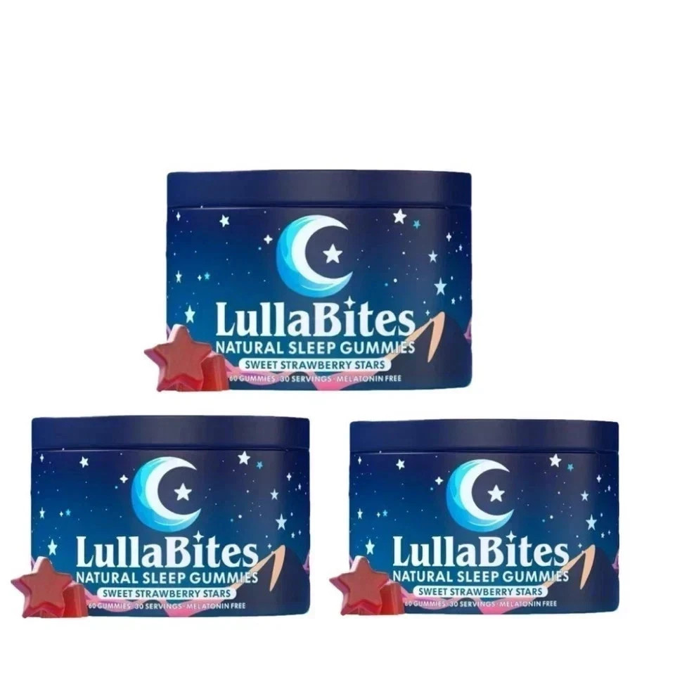 3 pk NEW LullaBites Organic Sleep Gummies Strawberry Stars Flavor 60 Gummies