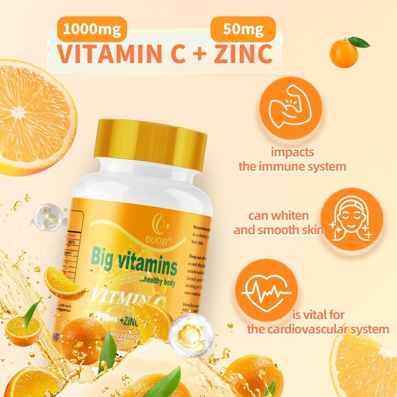 Duozi Vitamin C 1000mg + Zinc 50mg Tablets Supplement Immunity Booster 100-Count