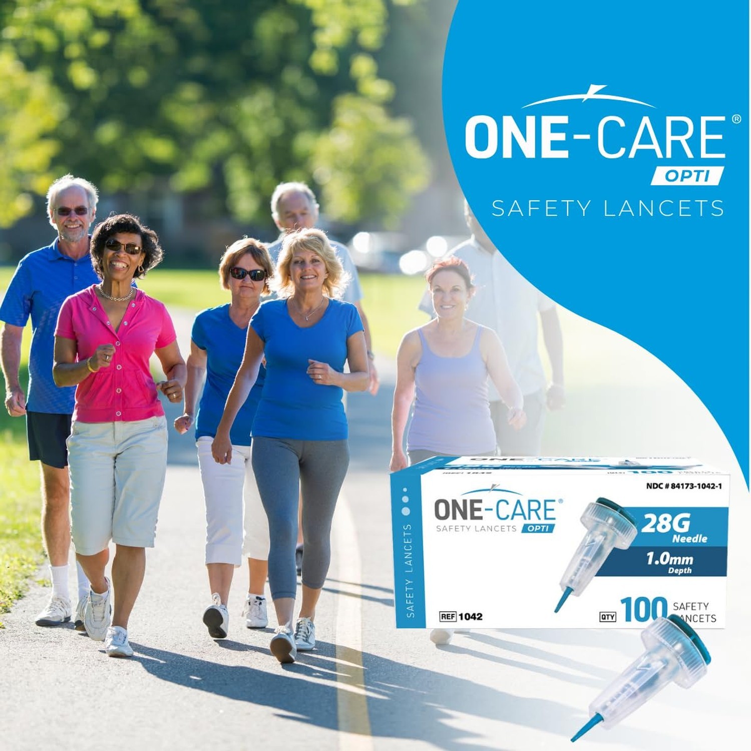 ONE-CARE OPTI Safety Lancets Top Button Activated 28G x 1.0mm, MiniFlow, Gent…
