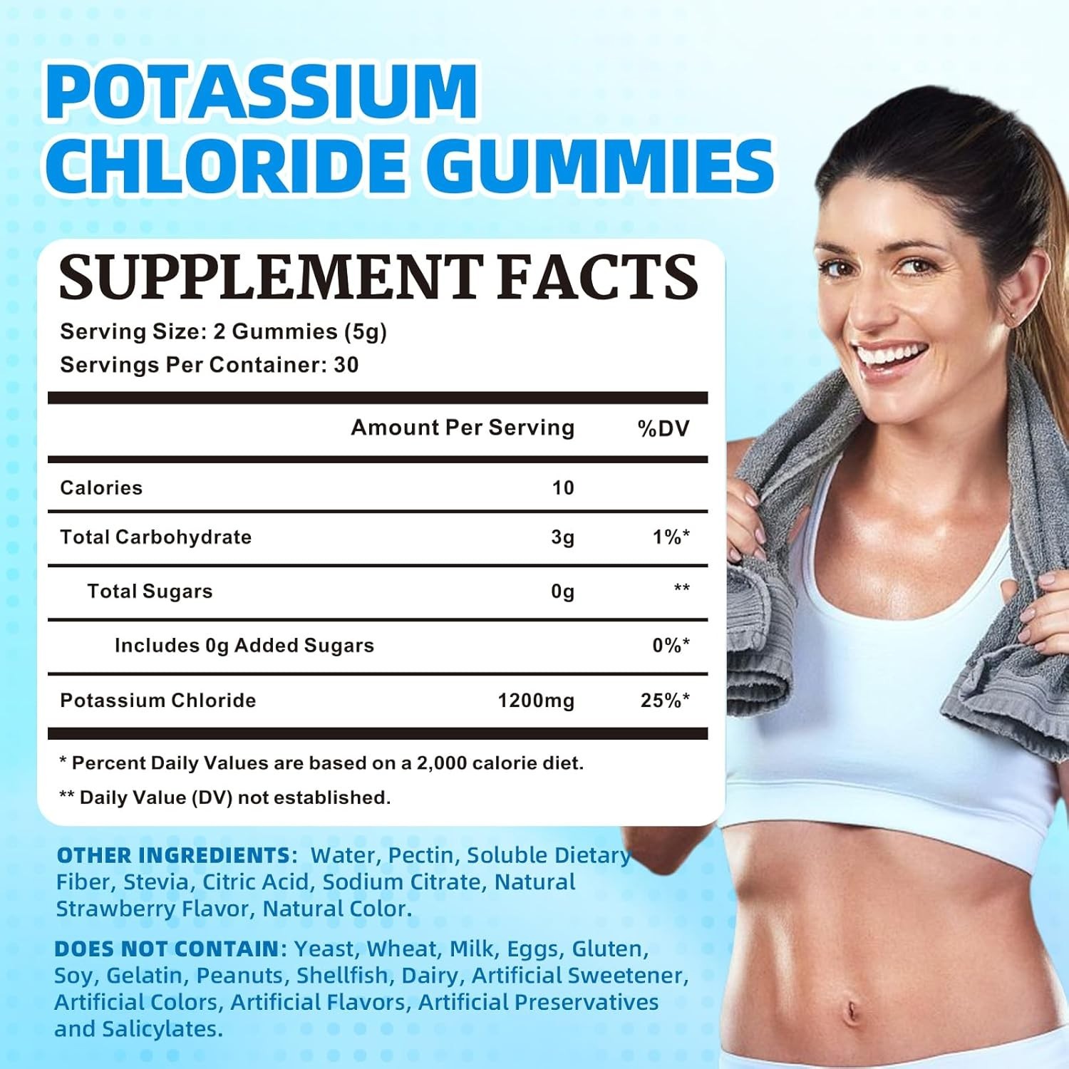 Potassium Chloride Gummies 1200mg for Adults & Kids | Sugar-Free Potassium Suppl