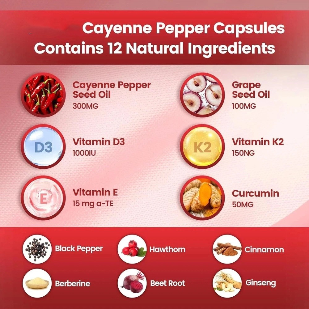 3PCS Cayenne Pepper Softgels Supplement,Supports Leg Vein,Heart and Blood Vessel