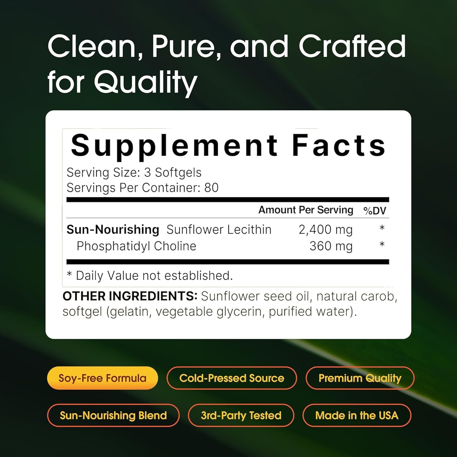 Sunflower Lecithin – 240 Softgels – 2,400mg Cold Pressed Sunflower Lecithin -…