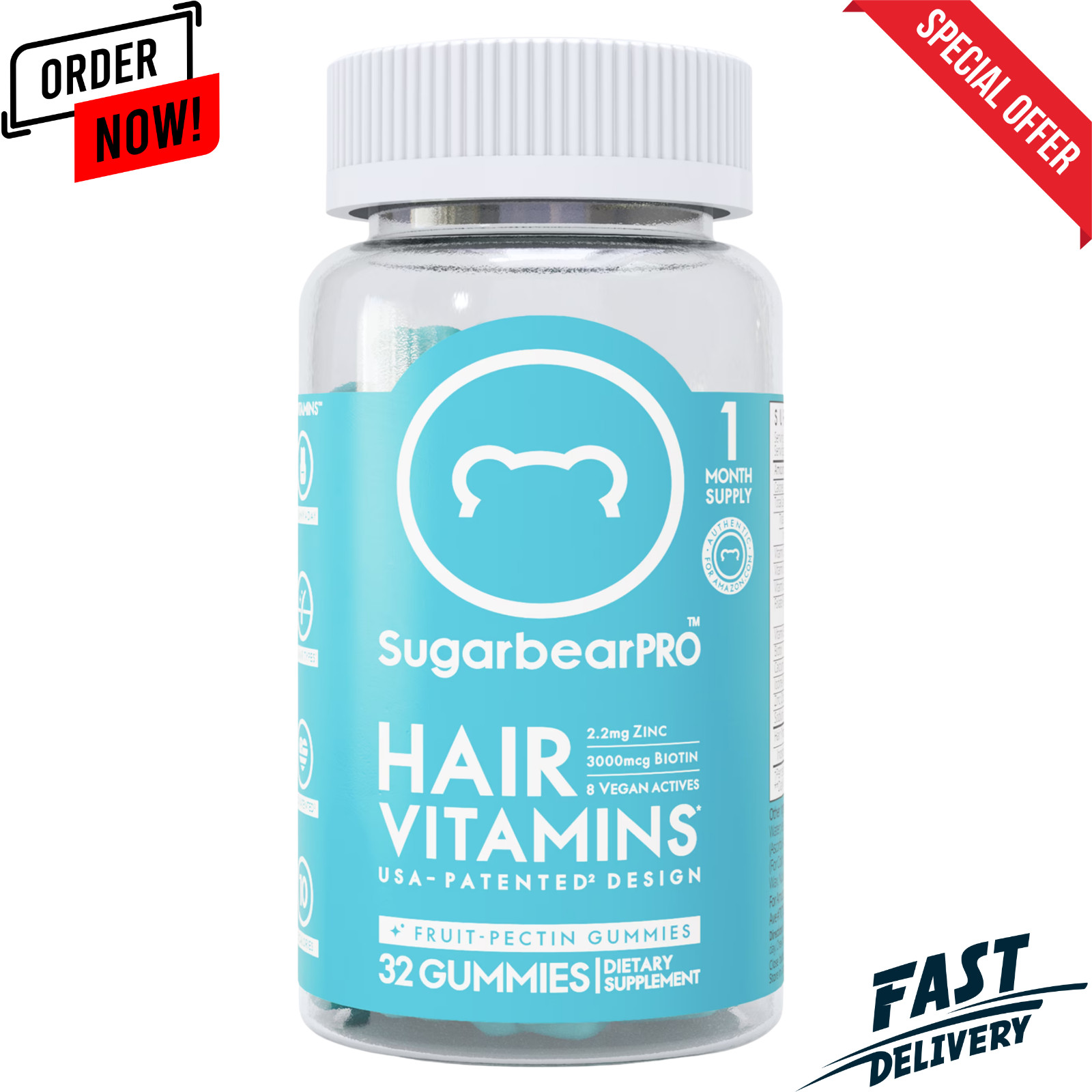 6000mg Hair Extra Strength Biotin Gummies SugarBear 32 Count Vitamins